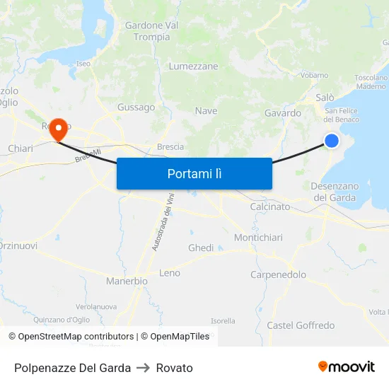 Polpenazze Del Garda to Rovato map