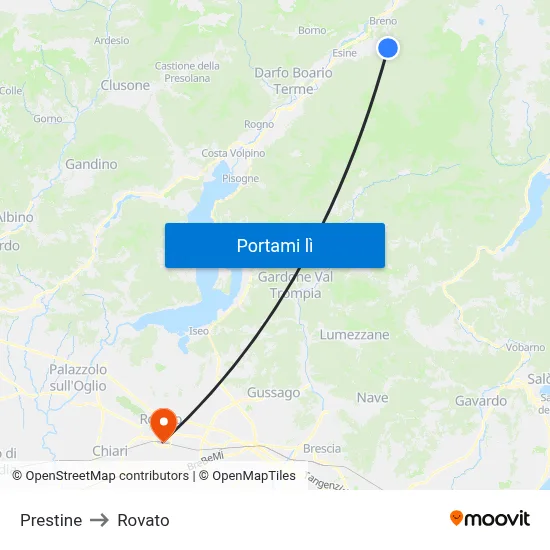 Prestine to Rovato map