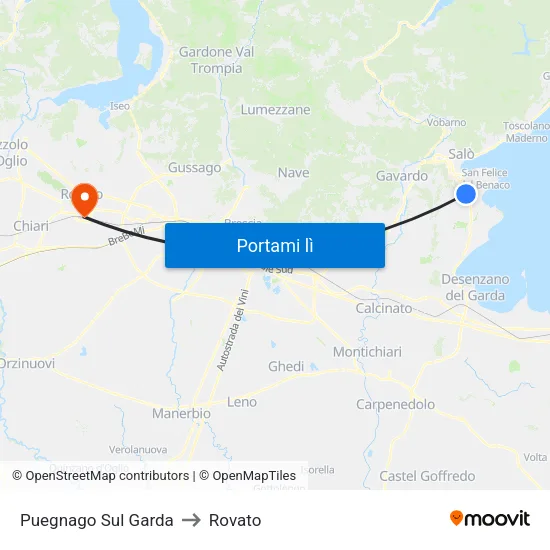 Puegnago Sul Garda to Rovato map