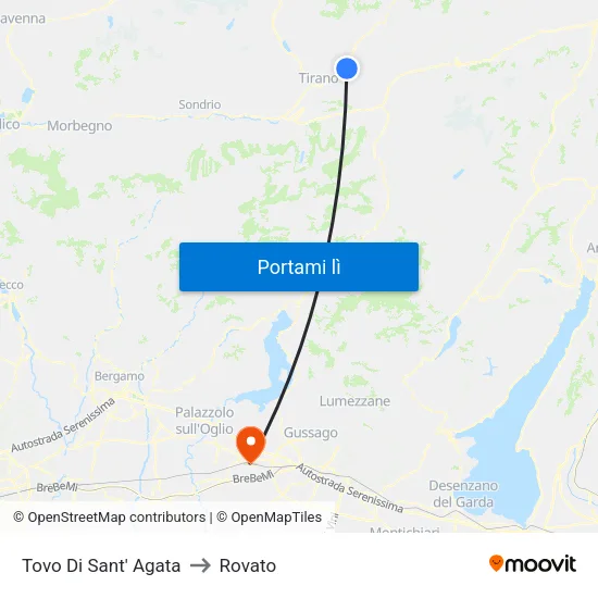Tovo Di Sant' Agata to Rovato map