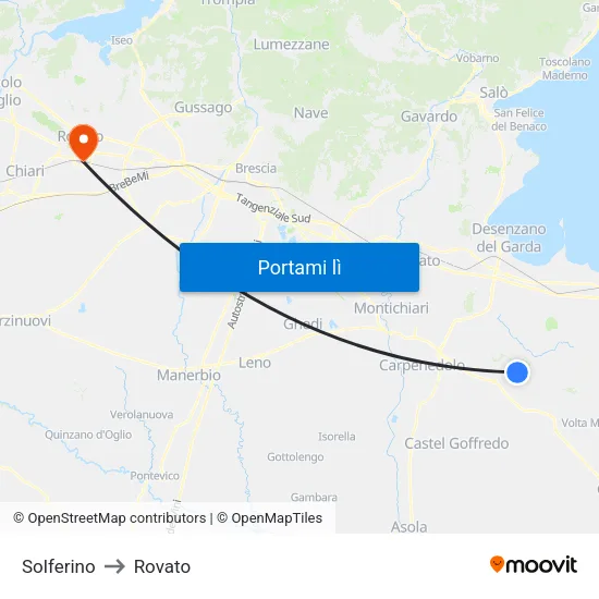 Solferino to Rovato map