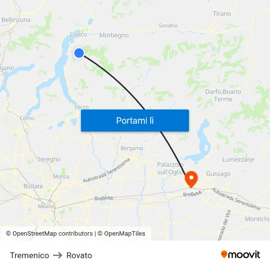 Tremenico to Rovato map