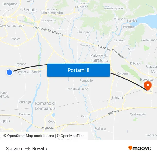 Spirano to Rovato map
