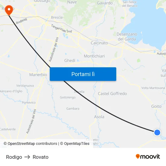 Rodigo to Rovato map