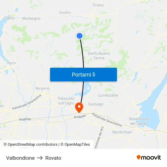 Valbondione to Rovato map