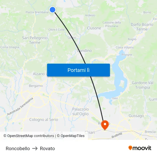 Roncobello to Rovato map