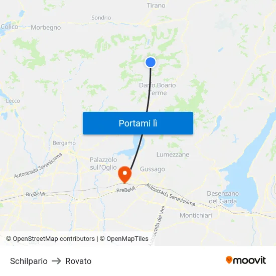 Schilpario to Rovato map