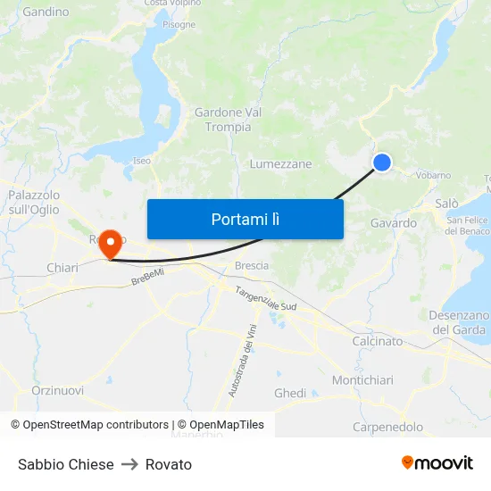 Sabbio Chiese to Rovato map