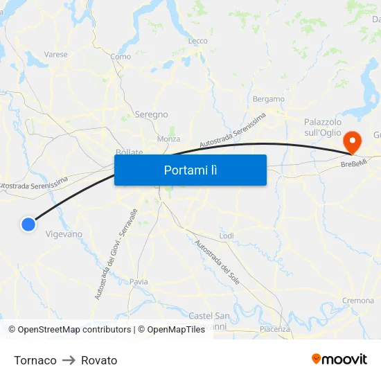 Tornaco to Rovato map