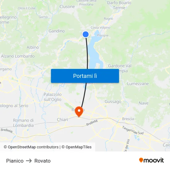 Pianico to Rovato map