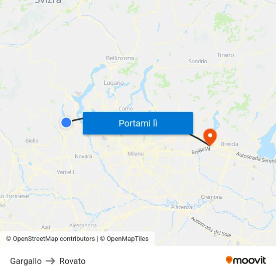 Gargallo to Rovato map