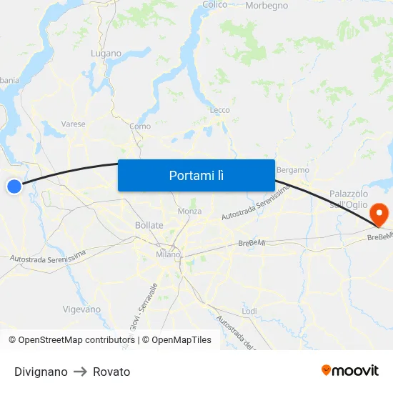 Divignano to Rovato map