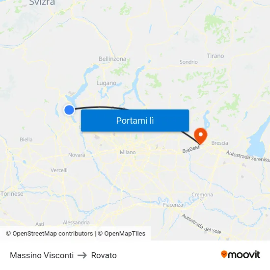 Massino Visconti to Rovato map