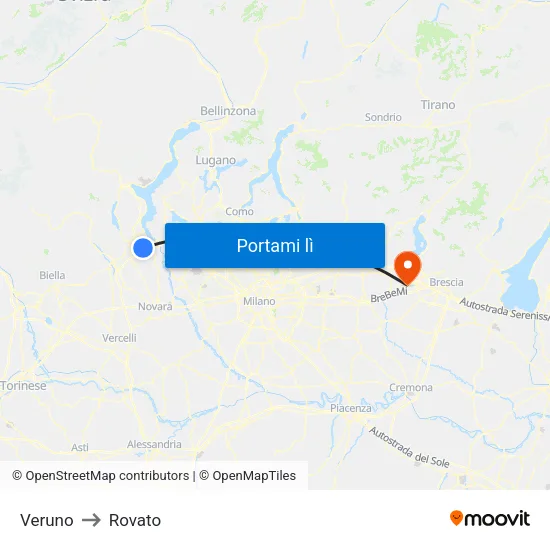 Veruno to Rovato map