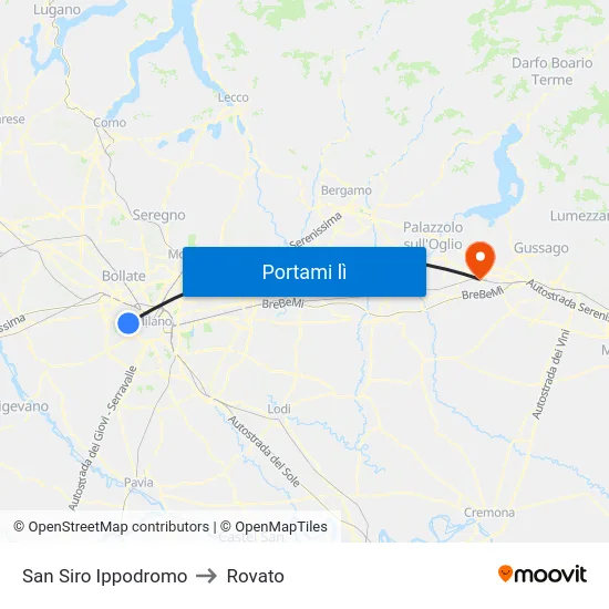 San Siro Ippodromo to Rovato map