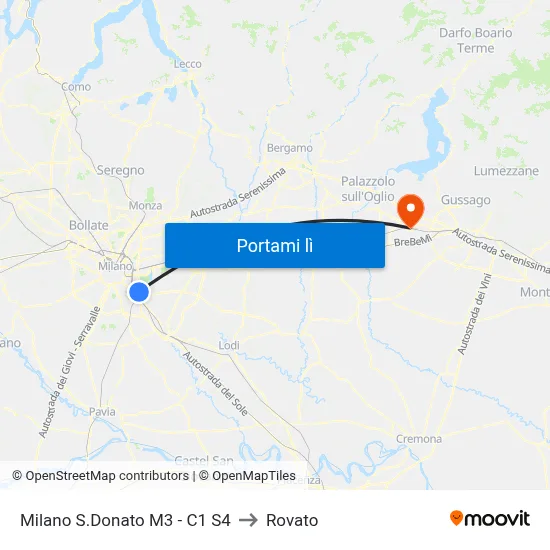 Milano S.Donato M3 - C1 S4 to Rovato map