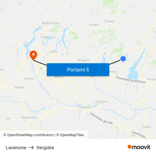 Lavenone to Vergiate map