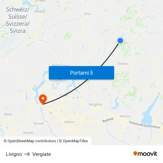 Livigno to Vergiate map