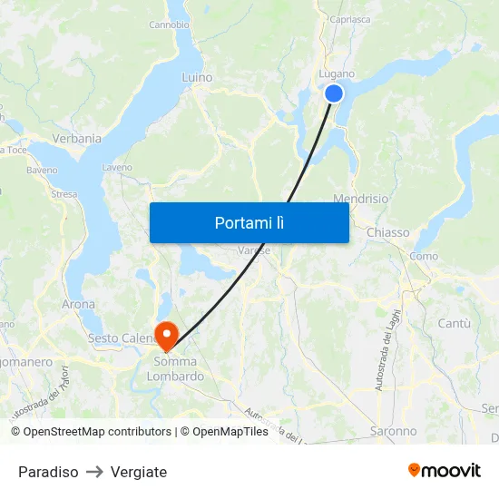 Paradiso to Vergiate map