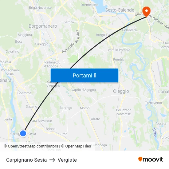 Carpignano Sesia to Vergiate map