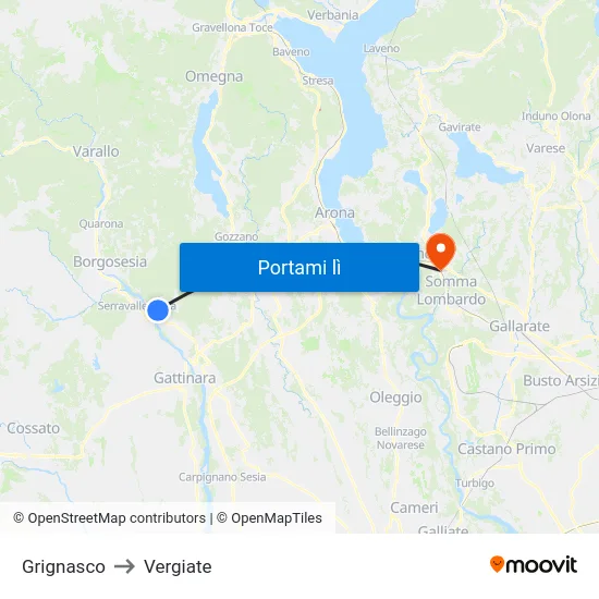 Grignasco to Vergiate map