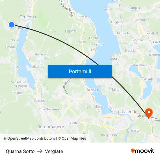 Quarna Sotto to Vergiate map