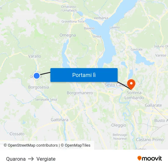 Quarona to Vergiate map