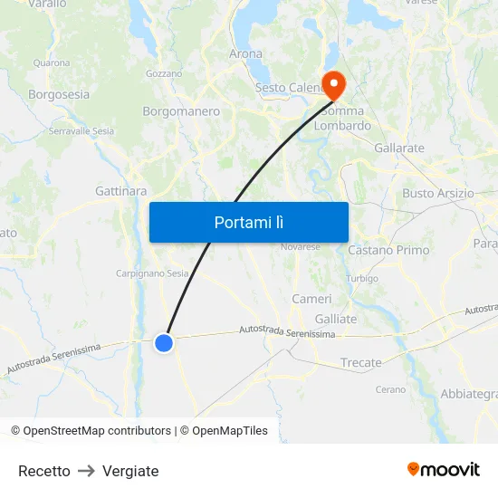Recetto to Vergiate map