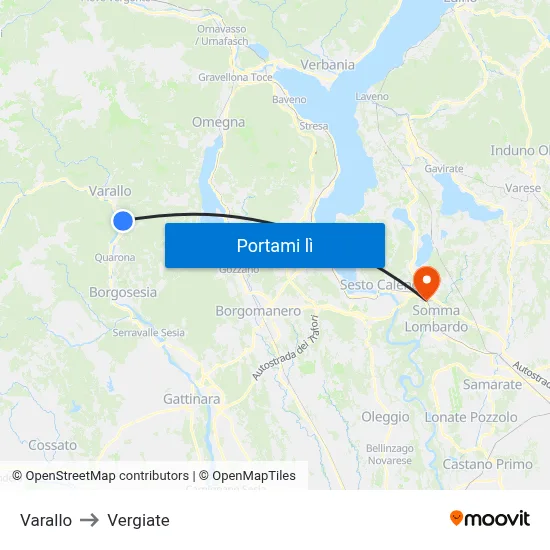 Varallo to Vergiate map