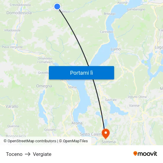 Toceno to Vergiate map