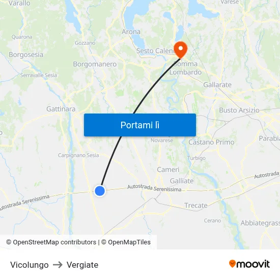 Vicolungo to Vergiate map