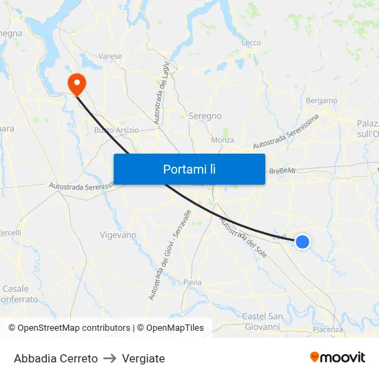 Abbadia Cerreto to Vergiate map