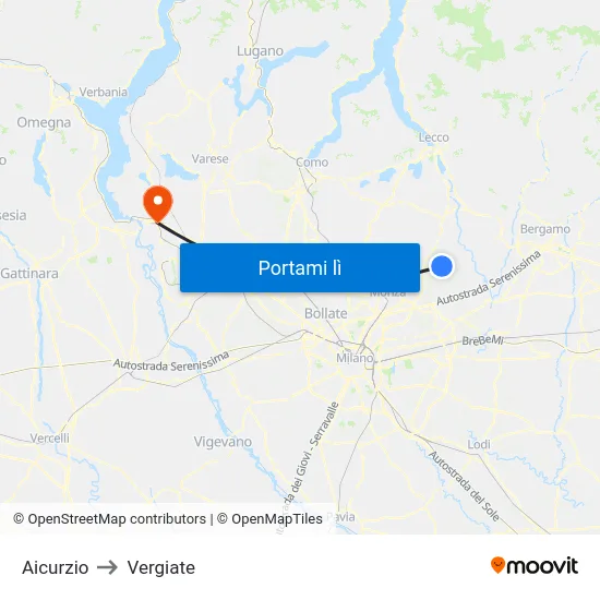 Aicurzio to Vergiate map