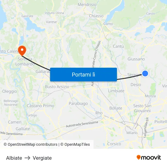 Albiate to Vergiate map
