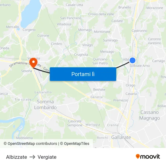 Albizzate to Vergiate map