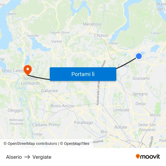 Alserio to Vergiate map