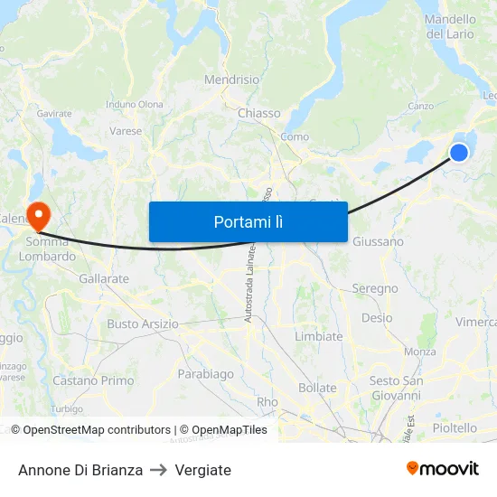 Annone Di Brianza to Vergiate map