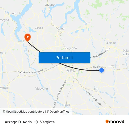 Arzago D' Adda to Vergiate map
