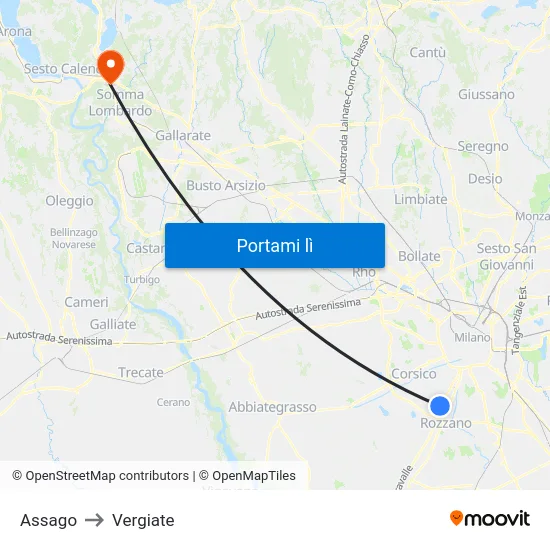 Assago to Vergiate map