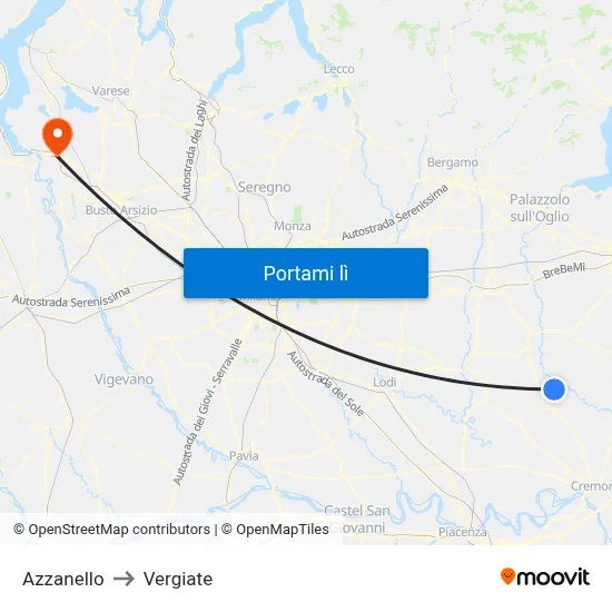 Azzanello to Vergiate map