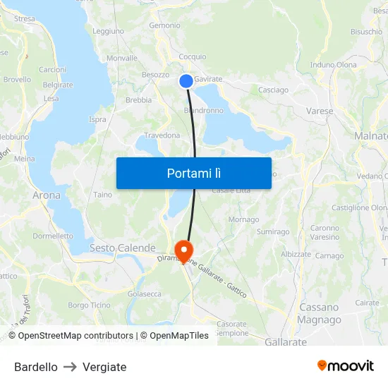 Bardello to Vergiate map