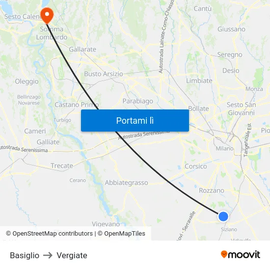 Basiglio to Vergiate map