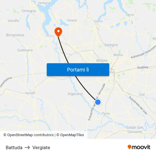 Battuda to Vergiate map
