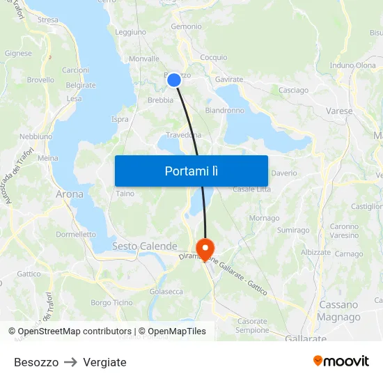 Besozzo to Vergiate map