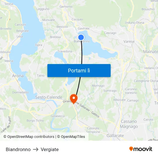 Biandronno to Vergiate map