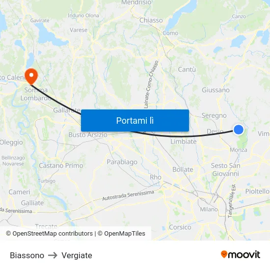 Biassono to Vergiate map