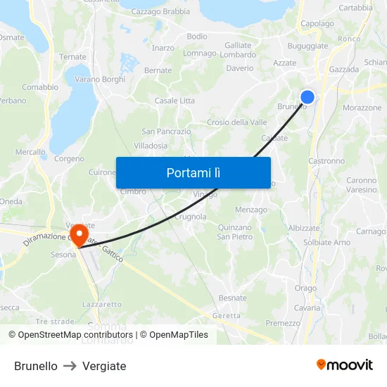Brunello to Vergiate map