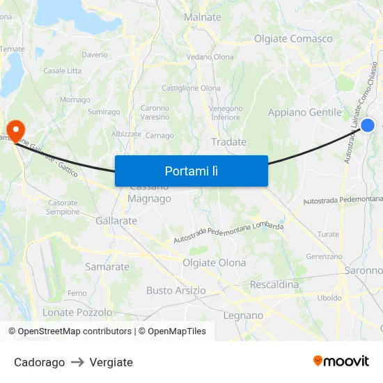 Cadorago to Vergiate map