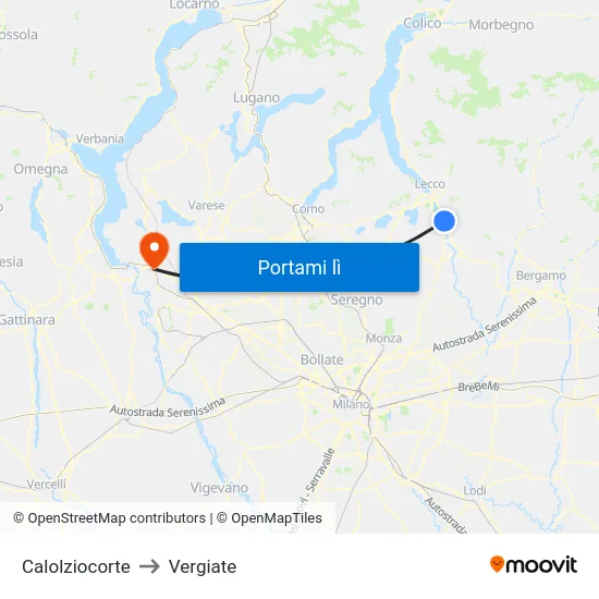 Calolziocorte to Vergiate map