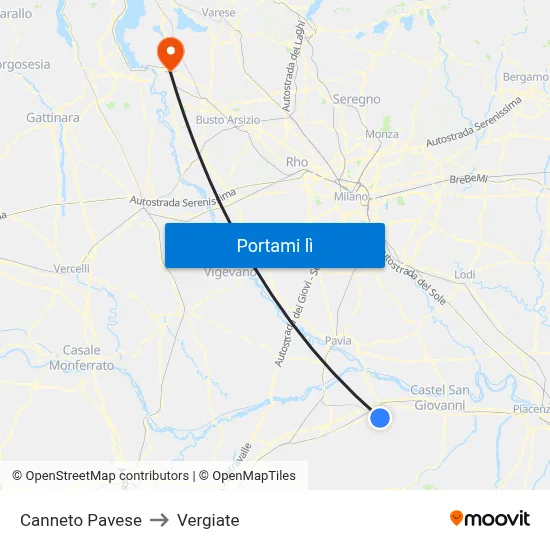 Canneto Pavese to Vergiate map